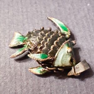 Vintage Chinese Export Silver 925 Stamped Enamel Fish Articulated Pendant - .75”